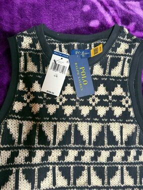 Polo by Ralph Lauren Black and Cream Patterned Knit Sleeveless Top